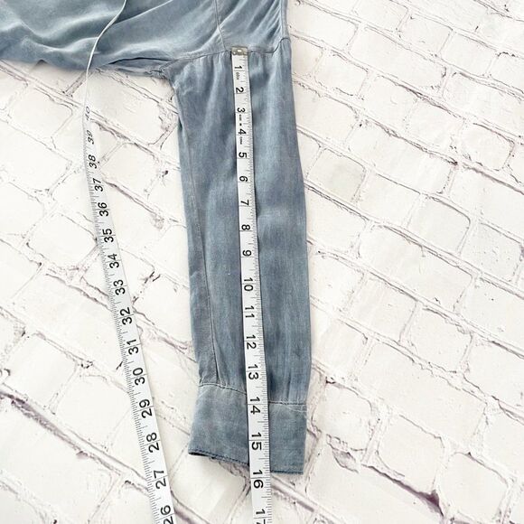 silence + noise Acid Wash Blue Long Dolman Sleeve Button Front Slouchy Top XS - Picture 7 of 10